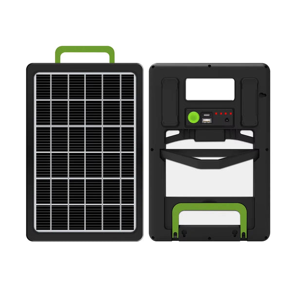 IP65 LED Portable Mini Solar Panel Light with solar cells and USB charging port for outdoor use.