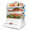 1000W Electric Food Dehydrator Machine with three transparent trays and adjustable height.