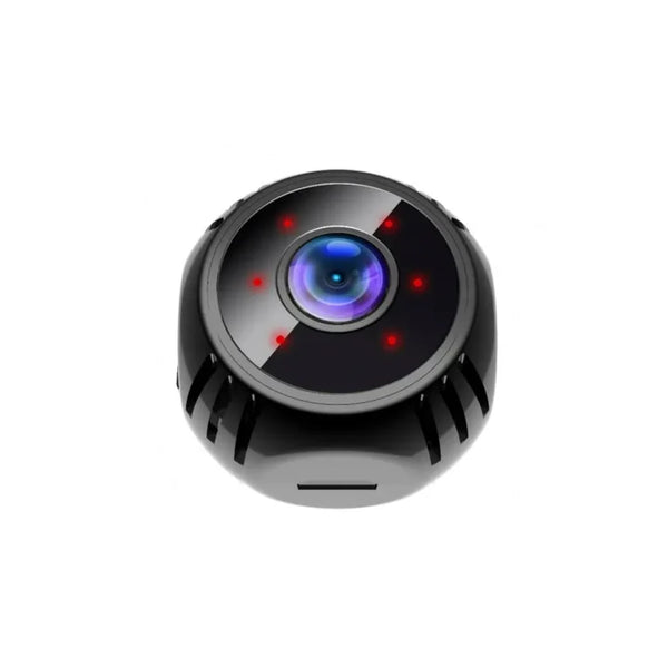 High Definition Mini Wireless WiFi Camera with Night Vision showcasing its sleek design and lens features.