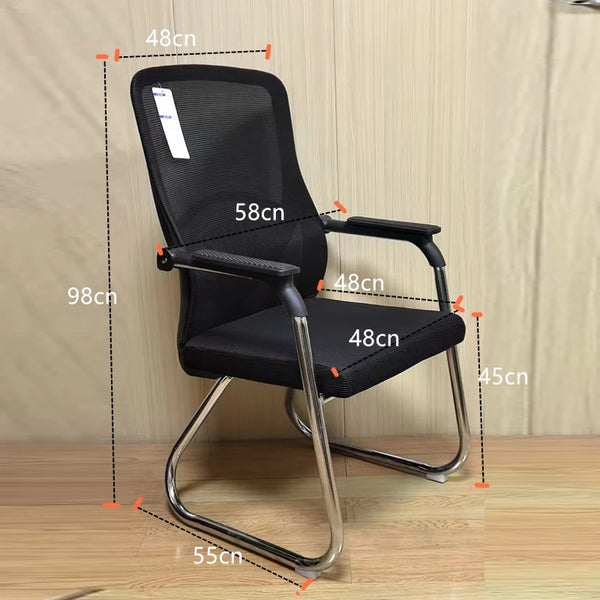 Mesh Back Visitor Office Chair with Armrests, ergonomic design with dimensions showing comfort and support.