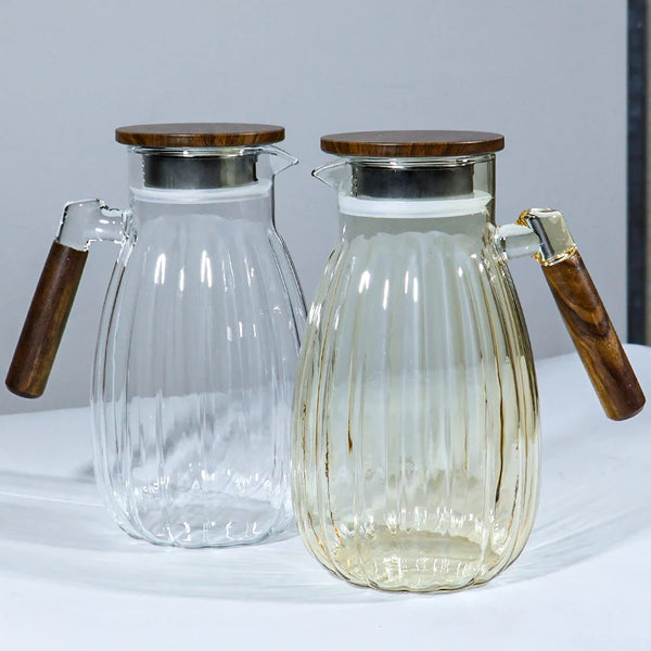 High-Temperature Resistant Dining Table Placemat featuring elegant ribbed glass pitchers with wooden lids.