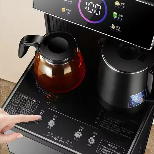 Tea Bar Hot & Cold Automatic Kitchen Beverage Machine with tea pot and control panel displaying temperature settings.