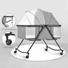 Foldable Aluminum Alloy Baby Crib with Removable Mattress featuring universal wheels and half reclining adjustment.