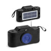 Creative Camera Portable Wireless Solar Speaker with solar panel and blue LED speaker grille.