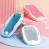 Newborn Baby Bath Mesh Net Seat in blue, pink, and white colors for safe and hands-free bathing.