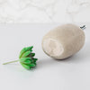Home Decor Vase Luxury Hand Wash Soap Dispenser in natural stone finish with plant on marble background.