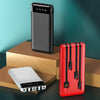 Digital Display Portable Power Bank in black, white, and red displayed on geometric shapes.