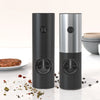 Electric Salt & Pepper Grinder Set in black and silver, perfect for effortless seasoning and precise cooking.