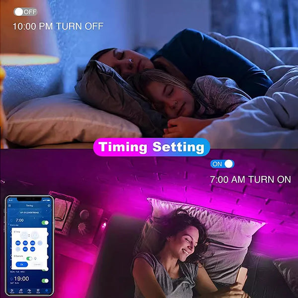 Smart home lighting with 12V SMD 5050 RGB LED Strip showing timing settings for convenient use.