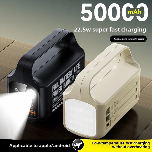 Border Large Capacity 160000mAh Plastic Power Bank showcasing 50000mAh capacity and 22.5w super fast charging features.