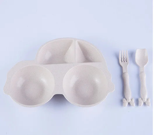 Car-Shaped Kids Bowl with Spoon and Fork Set