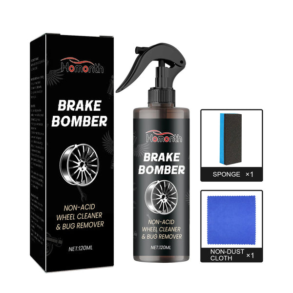 Homonth Fast-Acting Wheel & Rim Cleaner in spray bottle with sponge and cloth for effective wheel care.