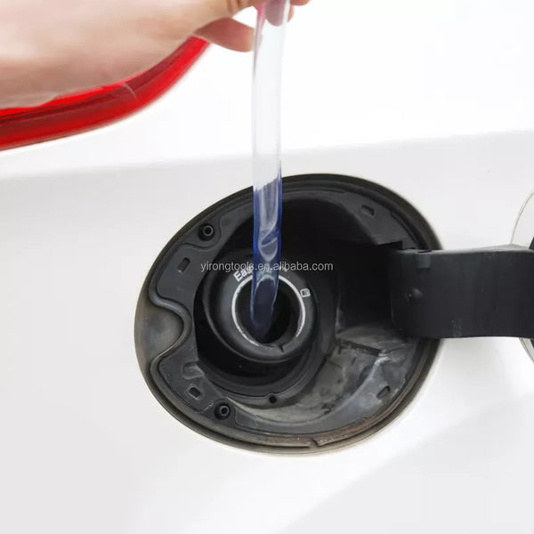 Automotive Manual Fluid Siphon Pump being used to transfer fuel from a vehicle's gas tank.