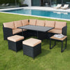 Modern Iron PE Rattan Outdoor Furniture Set in a stylish outdoor setting by the pool.