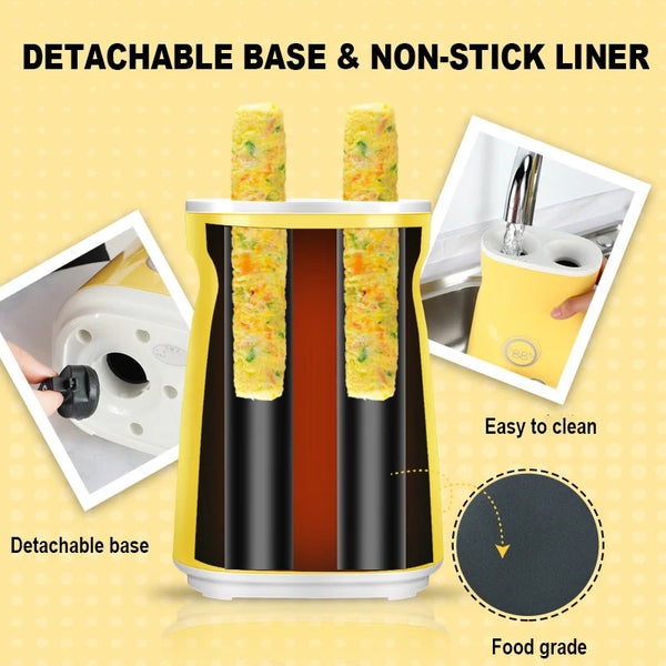 Automatic Egg Roll Maker with detachable base and non-stick liner for easy cleaning and food-grade safety.