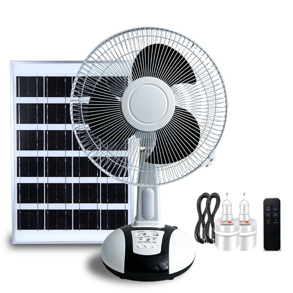 Rechargeable Cooler Battery Portable Fan with solar panel and accessories for versatile cooling solutions.