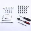 46-Piece All-in-One Socket Wrench Tool Set with various sockets and bits laid out on a white background.