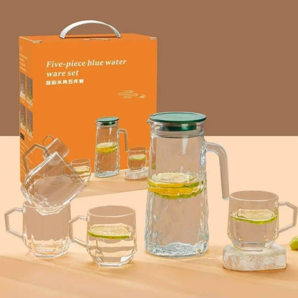 5-Piece Elegant Glass Water Pitcher Set