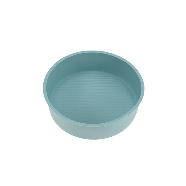 8.8 Inch Round Silicone Cake Baking Pan in light blue color, perfect for baking and easy release of cakes and tarts.