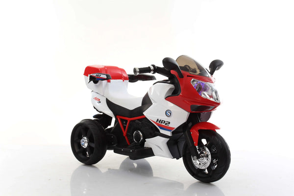 Kids Electric Motorcycle Ride on Car featuring a sturdy three-wheel design in red and white colors.