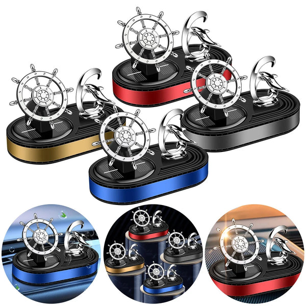 Solar LED Rotating Anchor Car Air Freshener in various colors, featuring a stylish anchor and ship wheel design.