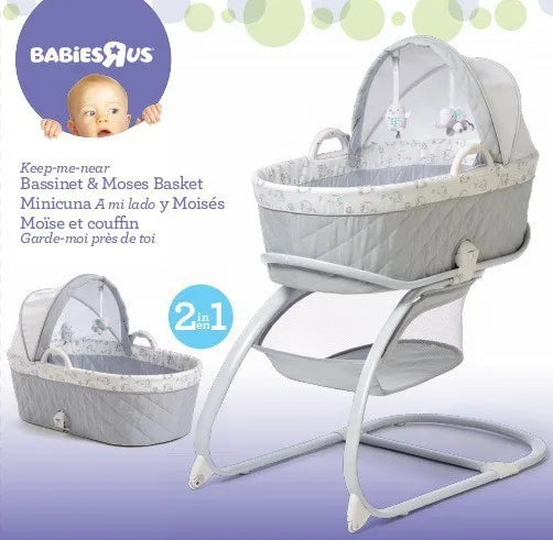 Deluxe 2 in 1 Bassinet & Moses Basket in grey with detachable components for infants.