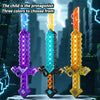 LED Pixel Light-Up Sword Toy with Sound Effects in three colors: purple, blue, and yellow, featuring bright lights and sound effects.