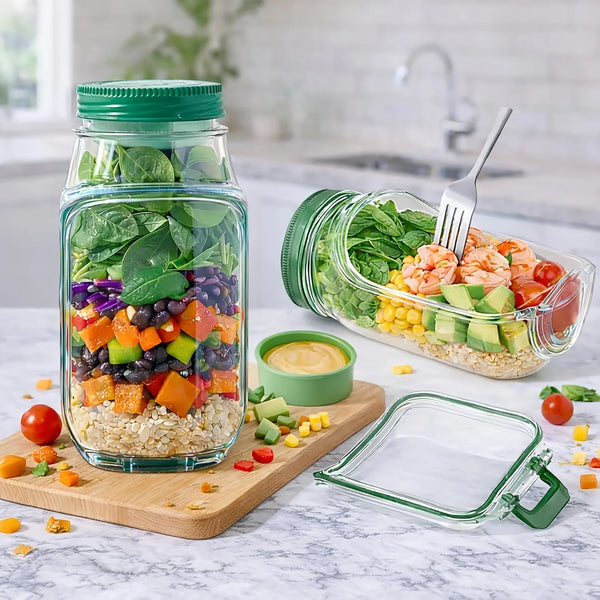 Glass Salad Jar Meal Prep Container with Lid