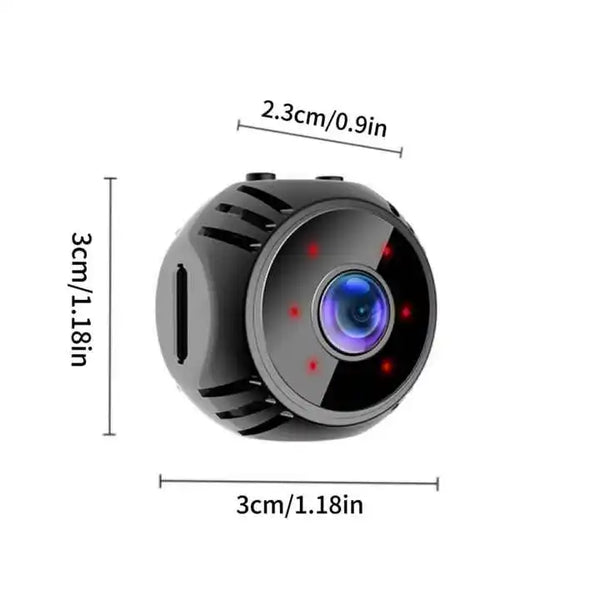 High Definition Mini Wireless WiFi Camera with Night Vision, compact size, detailed view, 720P resolution.