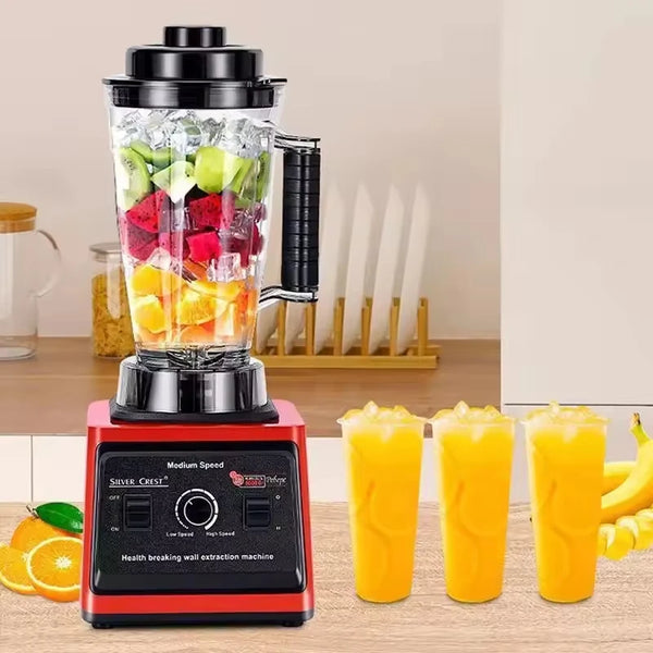 Multifunctional Professional Blender mixing fruits to create smoothies and juice in a modern kitchen setting.