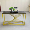 Nordic Golden Marble Console Table with gold base and decorative items on top