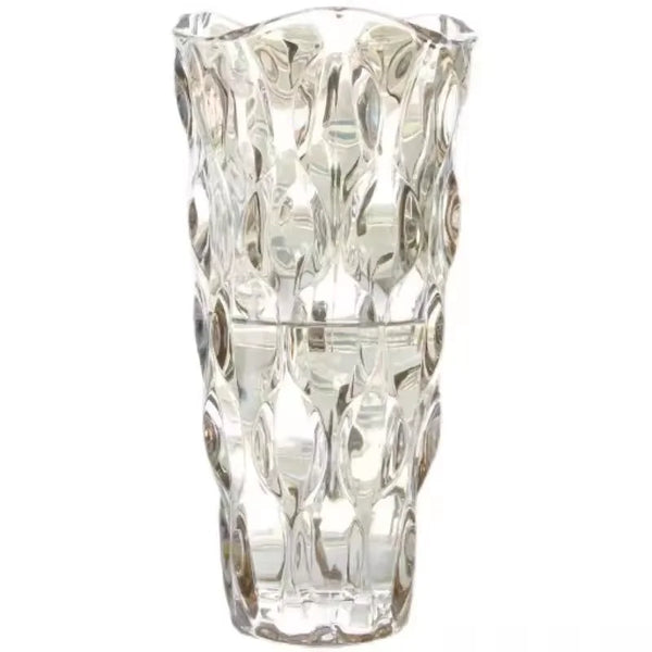 Round Point Textured Glass Vase with Wavy Rim