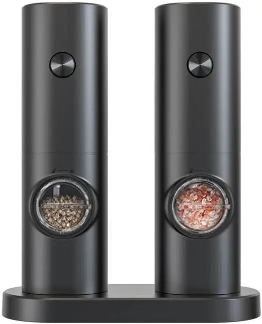 Electric Salt & Pepper Grinder Set on a sleek base, designed for effortless seasoning and consistent flavor.