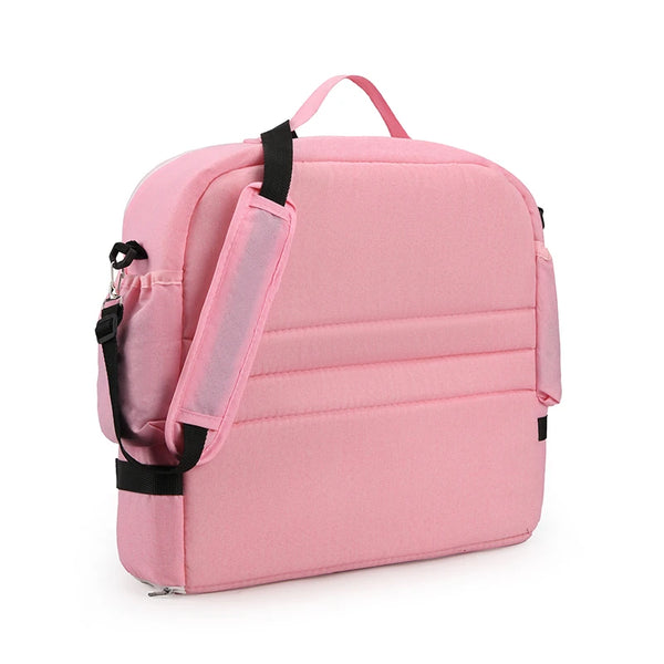 Baby Diaper Bag Baby Caddy Organizer Bed Mummy Backpack Bag in pink, featuring lightweight design and adjustable straps.
