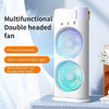 3-in-1 Mini Desktop LED Light Air Cooler Portable Water Mist Fan with dual heads and adjustable wind direction.