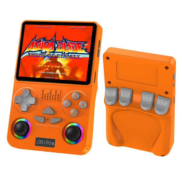 3.5-Inch Handheld Game Console in orange featuring a vibrant screen and gaming controls for on-the-go play.