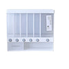 6 Compartment Dry Food Dispenser for organized kitchen storage of grains, cereals, and snacks.
