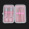 7 Piece Luxury Classic Nail Trimmer Kit with grooming tools in a pink travel case.