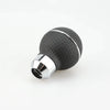 Universal 5-Speed Leather Gear Shift Knob, round black leather design with chrome accents for smooth shifting.