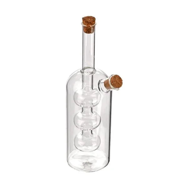 2 in 1 Olive Oil Vinegar Bottle Dispenser made of clear borosilicate glass with cork tops.
