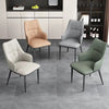 Nordic Leather Dining Chair with Metal Legs in various colors placed in a modern dining room setting.