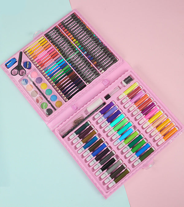 Deluxe Childrens Stationery Artist Painting Gift Box with colored markers, paints, and drawing supplies.