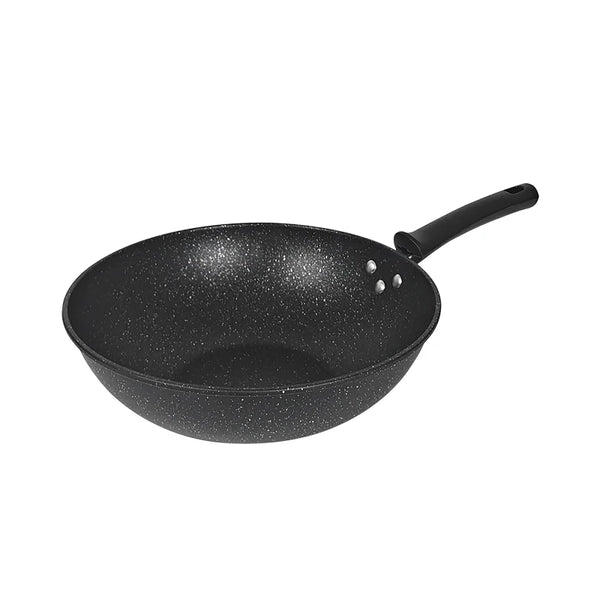 32cm Non-Stick Carbon Steel Iron Wok with a smooth, black surface and ergonomic handle for easy stir-frying.