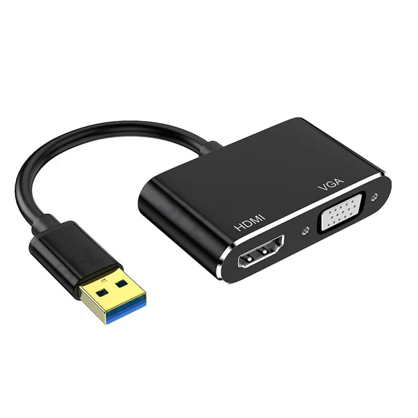 USB 3.0 to HDMI VGA Dual Output Adapter with HDMI and VGA ports for dual display connectivity