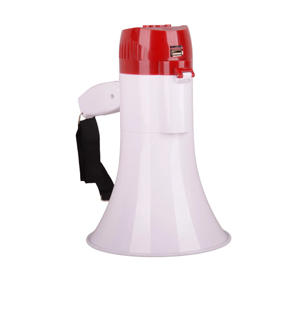 10W Handheld Folding Megaphone in white and red design, ideal for clear voice amplification in outdoor settings.