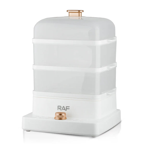 12L 3-Layer Electric Food Steamer with three transparent layers and gold accents for healthy cooking.