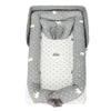 Fashionable 2 in1 Baby Travel Bed with soft gray and white crown pattern for comfort and style while traveling.