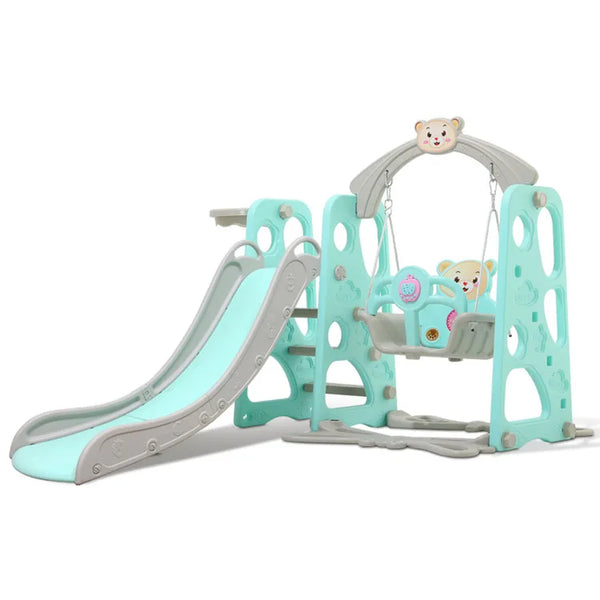 The Indoor Plastic Cartoon Slide featuring a slide and swing for toddlers, designed for safe indoor play.
