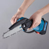 6-Inch Cordless Mini Lithium Electric Chainsaw held in one hand, showcasing its compact design for easy cutting.