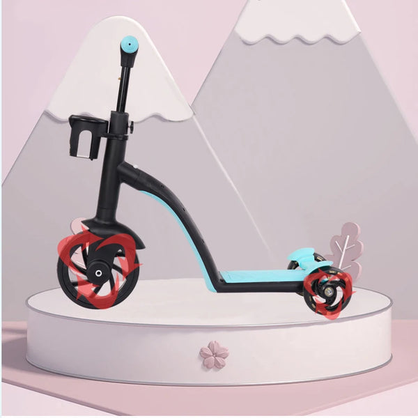 3-In-1 Height Adjustable Children's Kick Scooter featuring a stylish design and unique wheel structure.